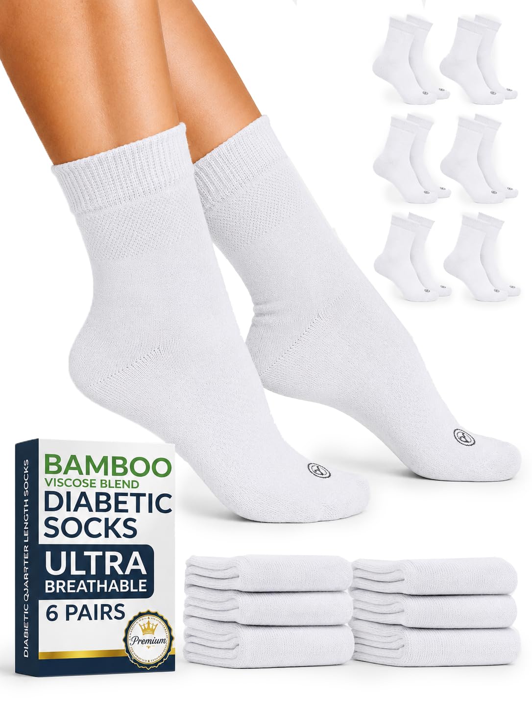 Pembrook® Bamboo Viscose Diabetic Socks for Women and Men - 6 Pairs