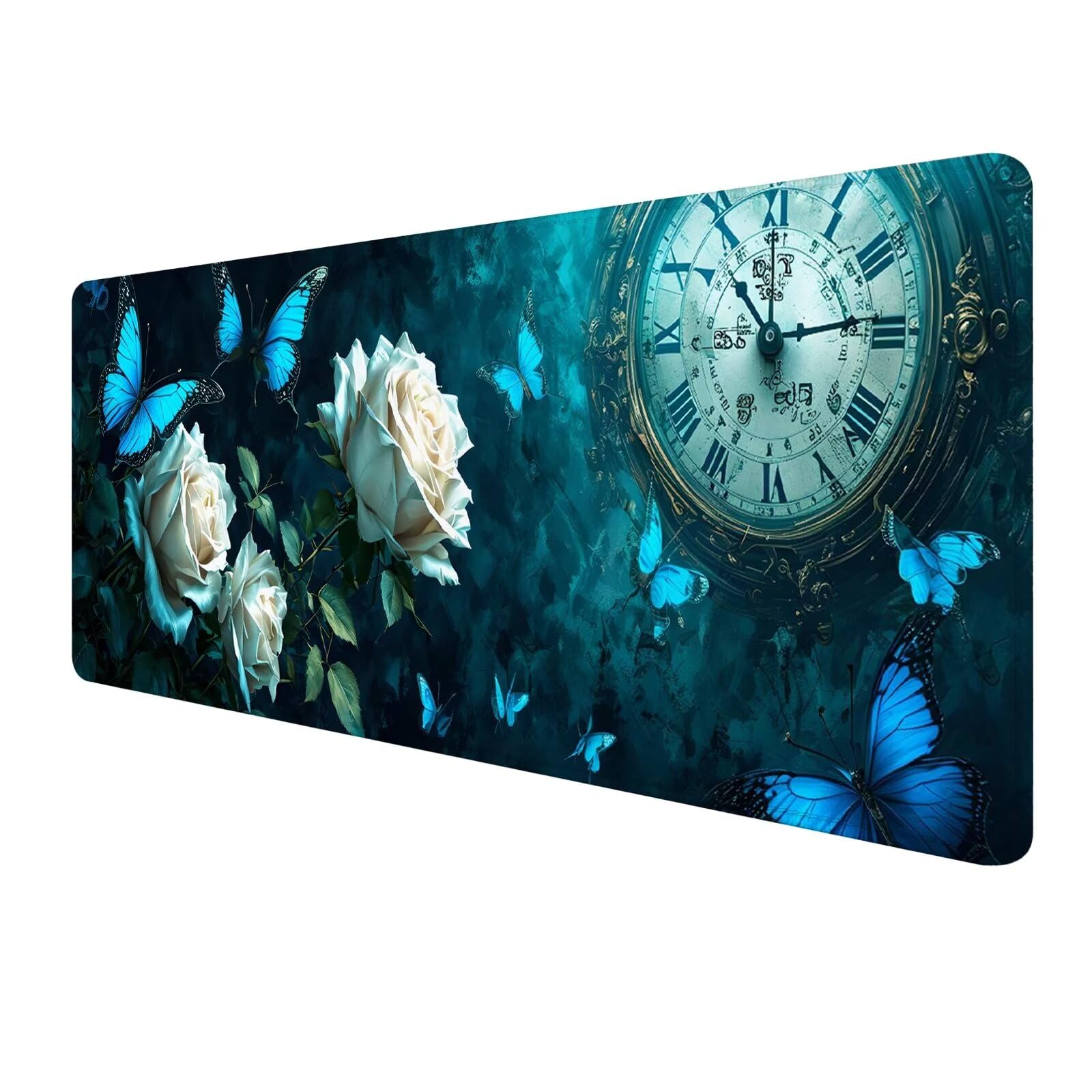 Blu Tappetino Mouse Gaming, Tappetino Mouse XXL 1200 x 500 mm, Tappetino Mouse Fiore, Mouse Pad con Base Antiscivolo, Bordi Cuciti Tappetino per Mouse, Tappetino Mouse Gaming di Alta Precisione S-382