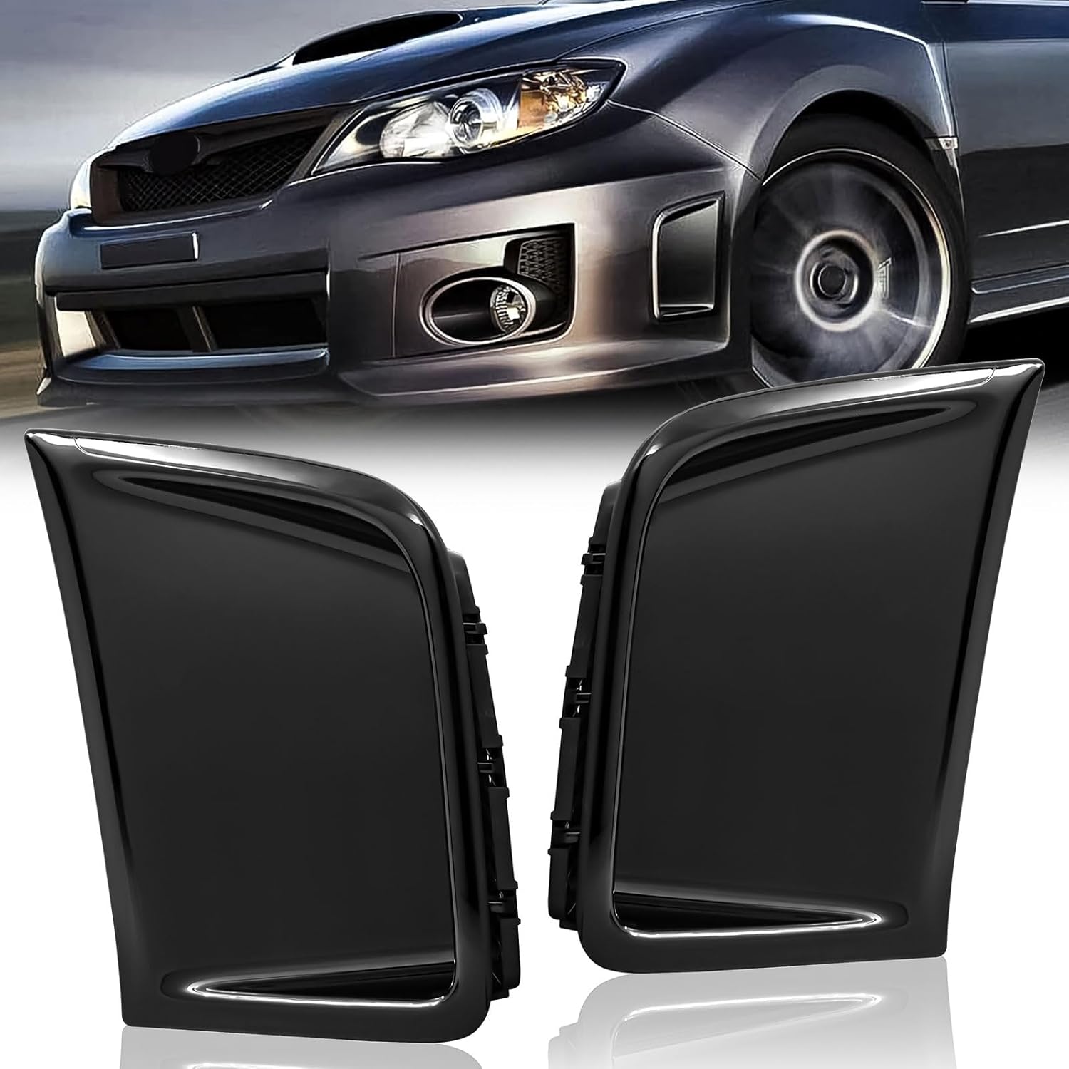 Front Bumper Side Air Vent Cover Kit Compatible with Subaru Impreza WRX Sti 2008-2014 Bumper Bezel Cover 1 Pair (Bright Black)