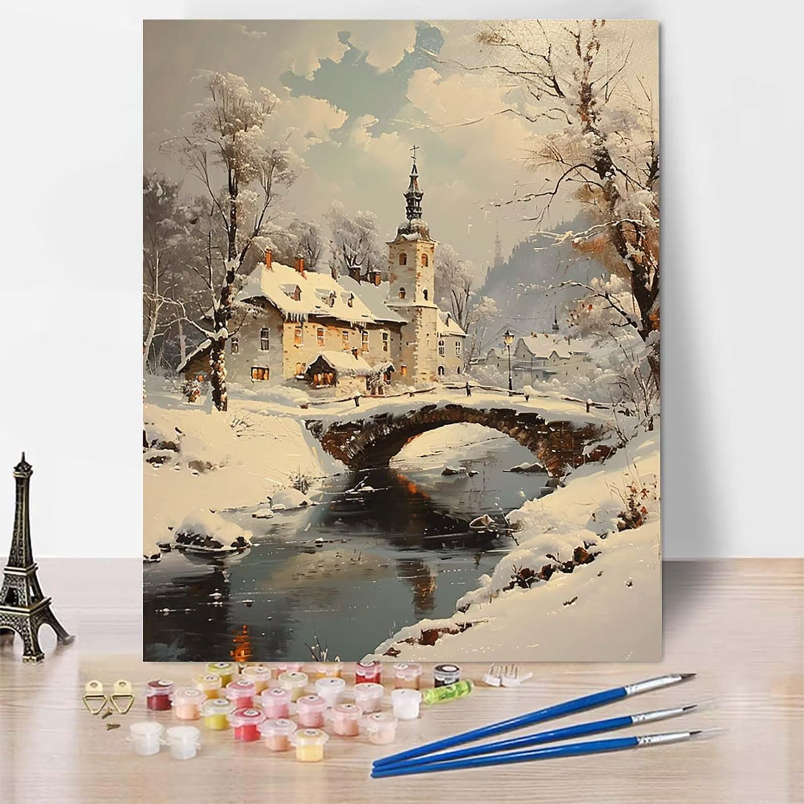 Malen Nach Zahlen Erwachsene Winter Malen Nach Zahlen, Paint by Numbers Häuser Painting by Numbers Bastelset Erwachsene mit 3 Pinseln und Acrylfarbe für Zimmer Deko, Geschenke (100 x 135 cm) -zp253VM