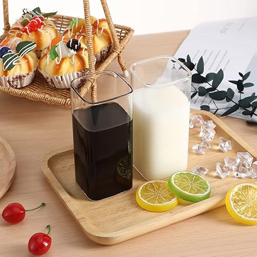 Miniatura 6 de DOITOOL 2 vasos cuadrados de vidrio, 13.5 onzas, aptos para microondas, vasos altos transparentes, vasos de agua para leche, jugo, cerveza, cócteles