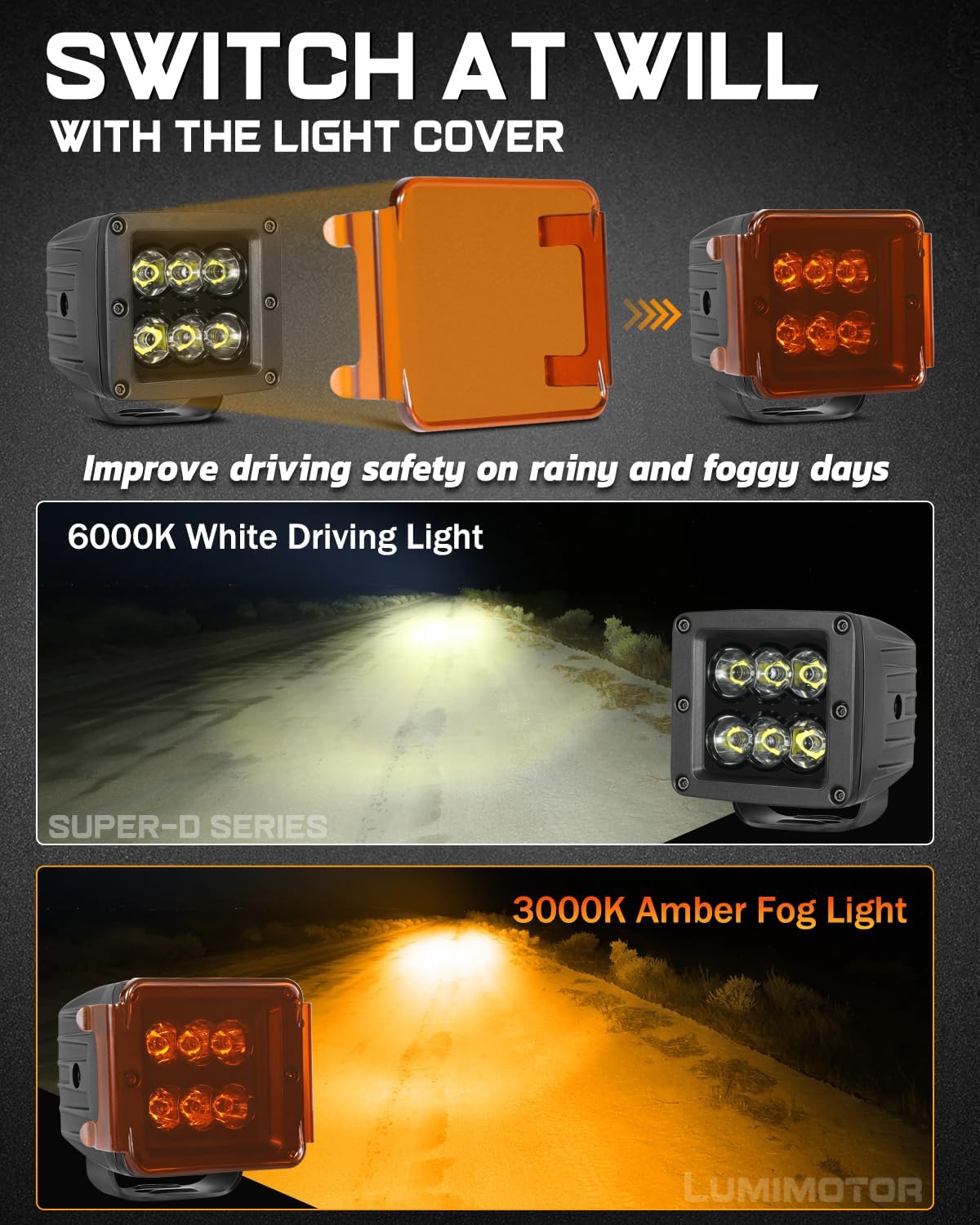 2026 Upgraded 3 Inch CREE LED Pod Lights Kit w/DT Wiring Harness Amber Covers, Spot Beam LED Cubes, Off Road Ditch Fog Lights, IP68 Waterproof for Truck UTV ATV SUV Boat