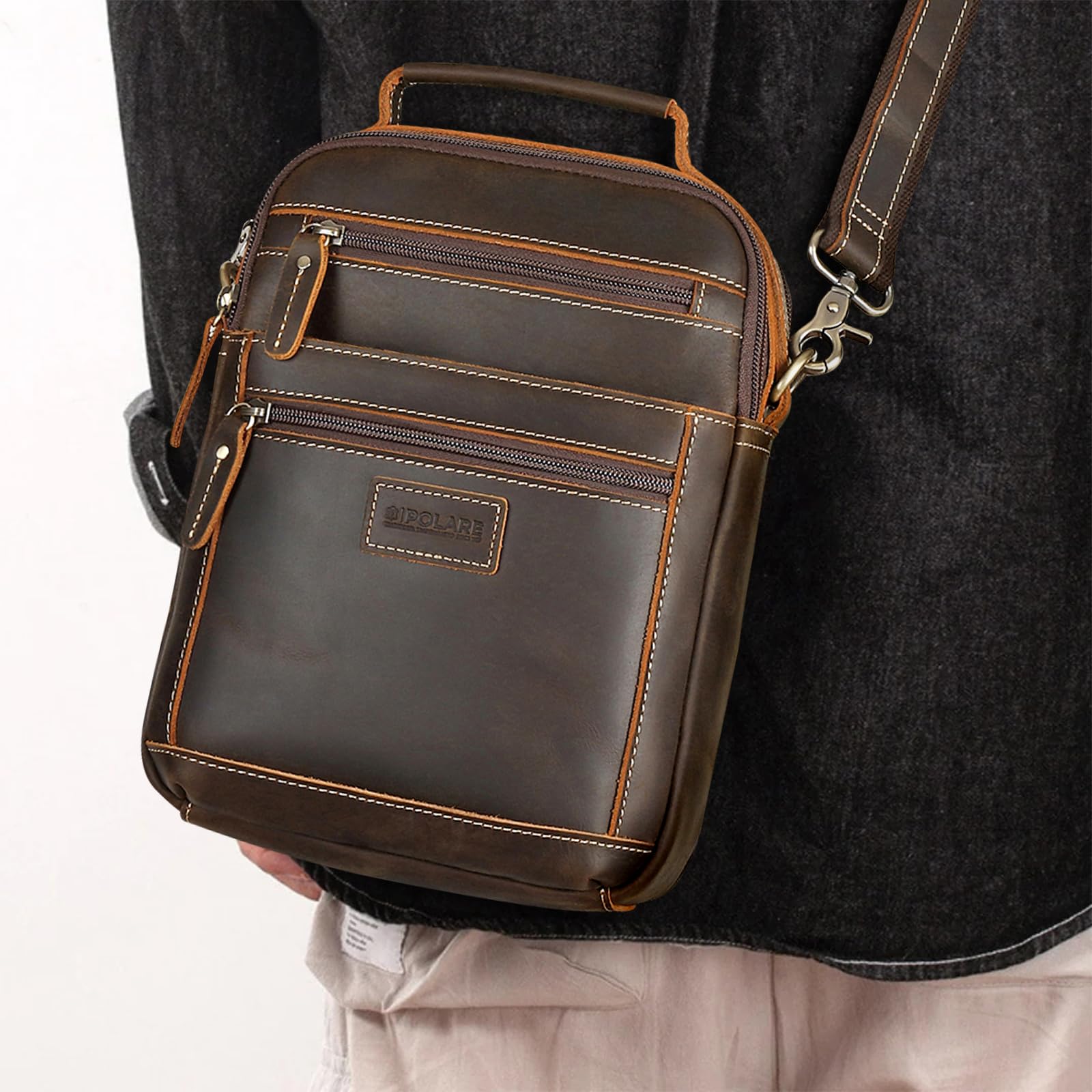 Polare Italienische Kuriertasche aus Vollnarbenleder, Vintage, Brust, Schultertasche, Crossbody-Tasche, lässig, Business-Handtasche für Herren