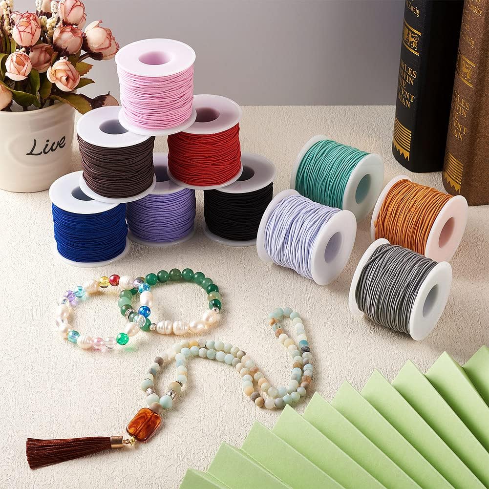 490 Yards 1mm Beading Elastic Cords Stretch String Elastic Cord Elastic Rope Crafting Threads for Jewelry Making Polyester Round Thread for Clothes Shoes
