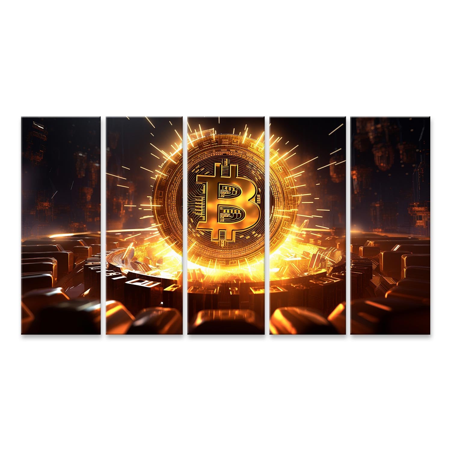 islandburner Bild auf Leinwand Riesige Goldene Bitcoin Münze Bilder Wandbilder Poster