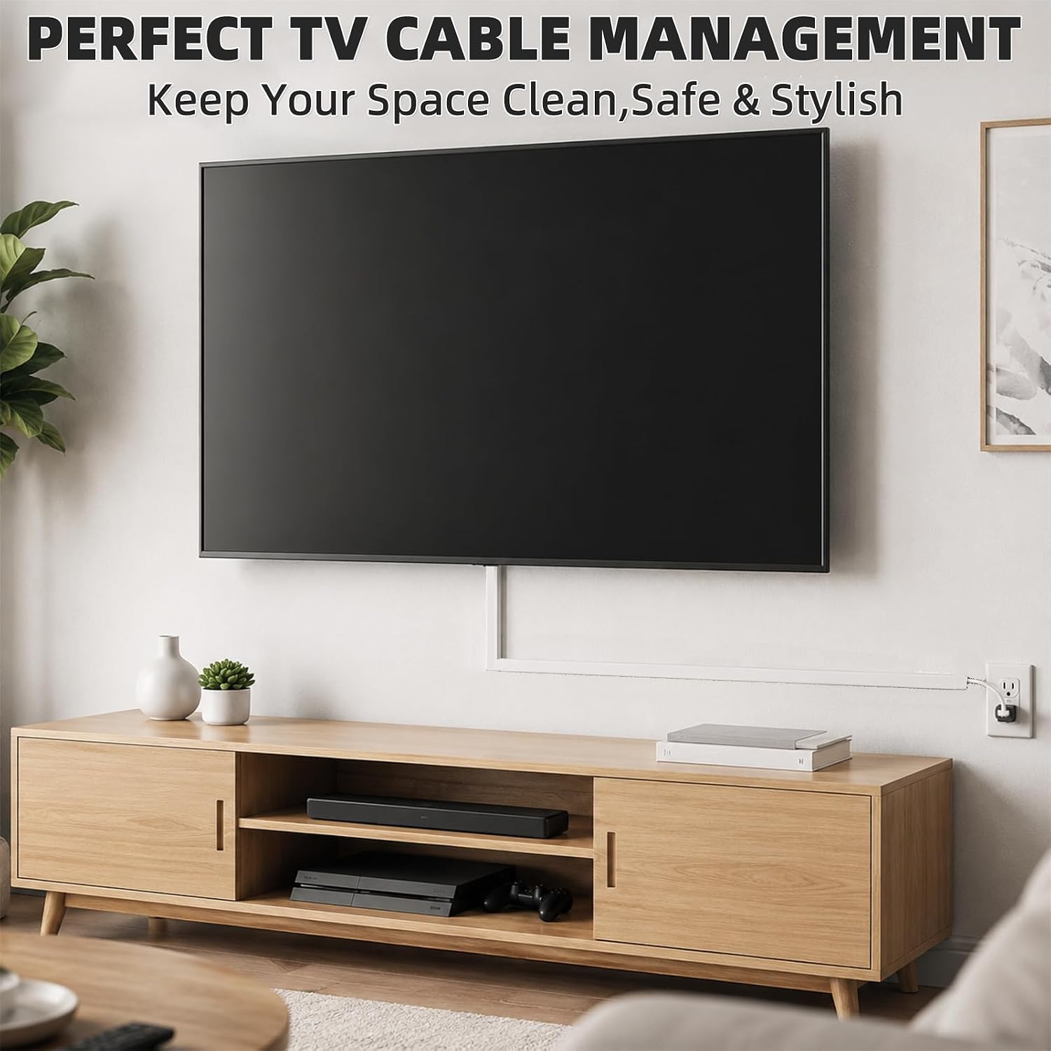 39" Silicone Cord Hider for Wall Mounted TV, Flexible Cable Raceway for 1 Cord up to 0.35" Diameter, Self-Adhesive Cord Cover for Wires on Wall, Keeps Cables Organized, Safer for Kids & Pets, White