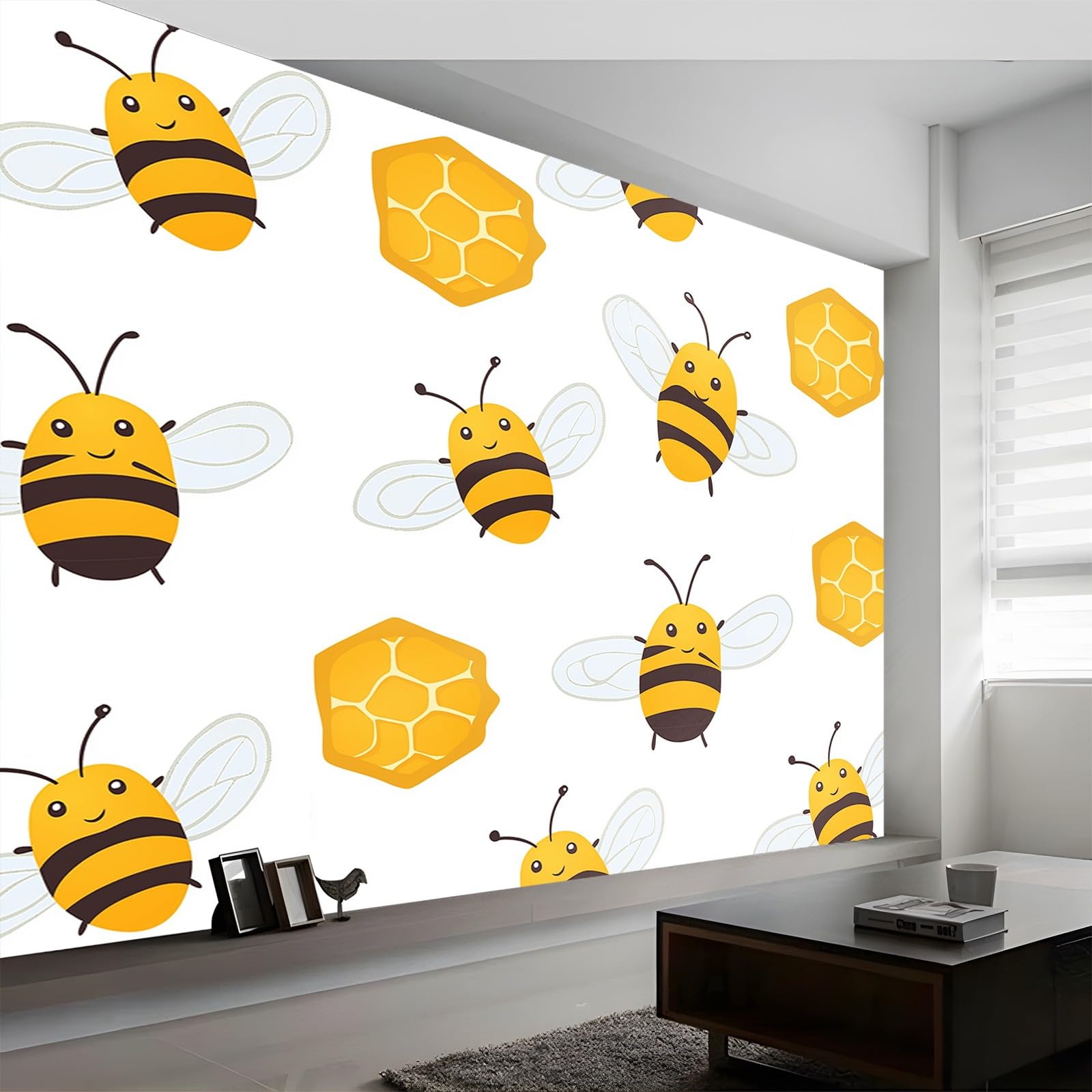 Panoramiczna tapeta kreskówka pszczoła miodowo-żółty czarny 200 x 140 cm (szer. x wys.), gigantyczny plakat ścienny 3D nowoczesna tapeta dekoracja ścienna salon sypialnia sypialnia sypialnia biuro