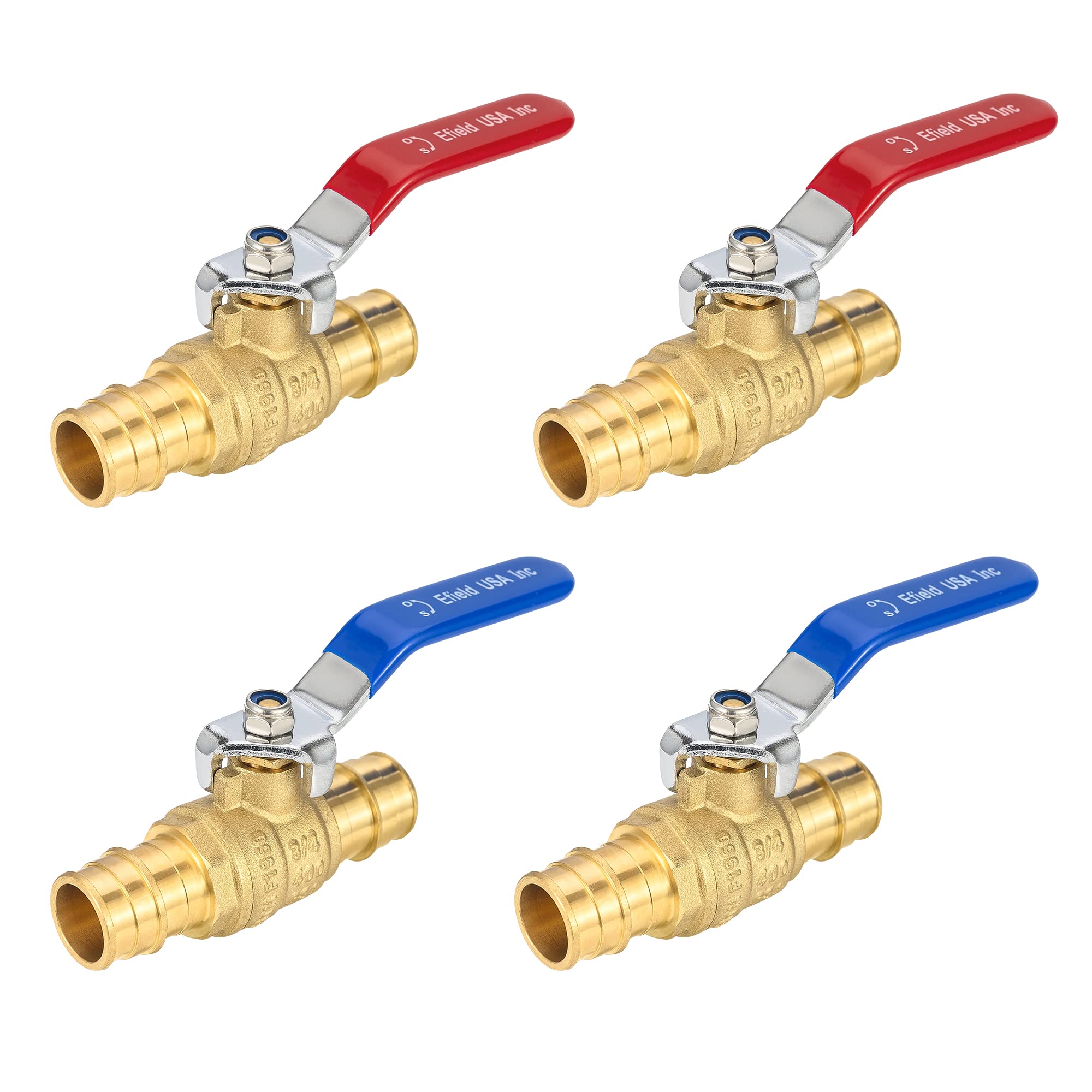 Paquete de 4 válvulas de bola de latón Pex-A de expansión en frío de 1 pulgada x 1 pulgada para agua fría y caliente, agua potable, ASTM F1960, certificado UPC