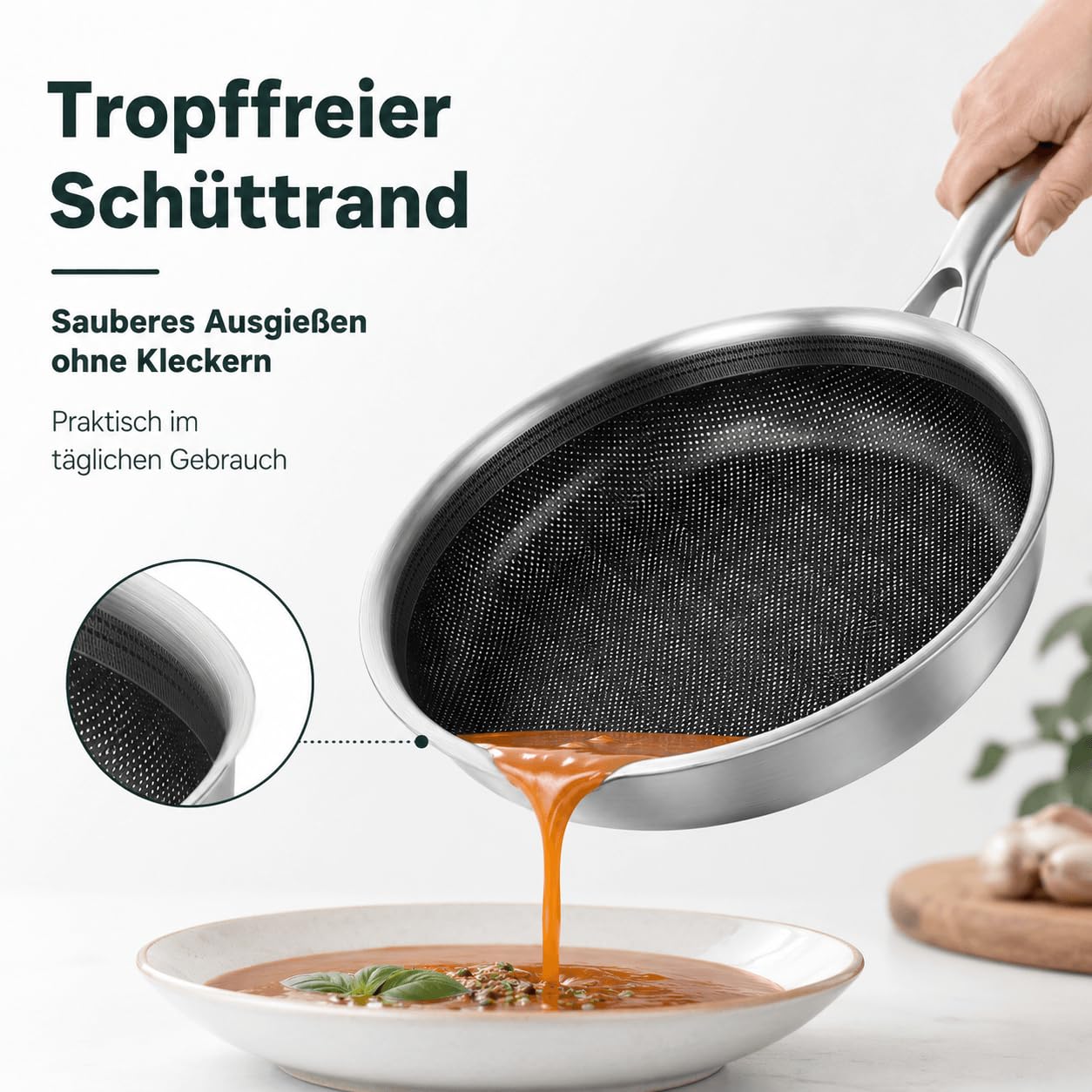 Bratpfanne 28 cm mit Keramischer Antihaftbeschichtung | Kratzfest, Gleichmäßige Wärmeverteilung, 20% Energieersparnis, 5-schichtiger Aufbau Edelstahl Pfanne, Induktionsgeeignet