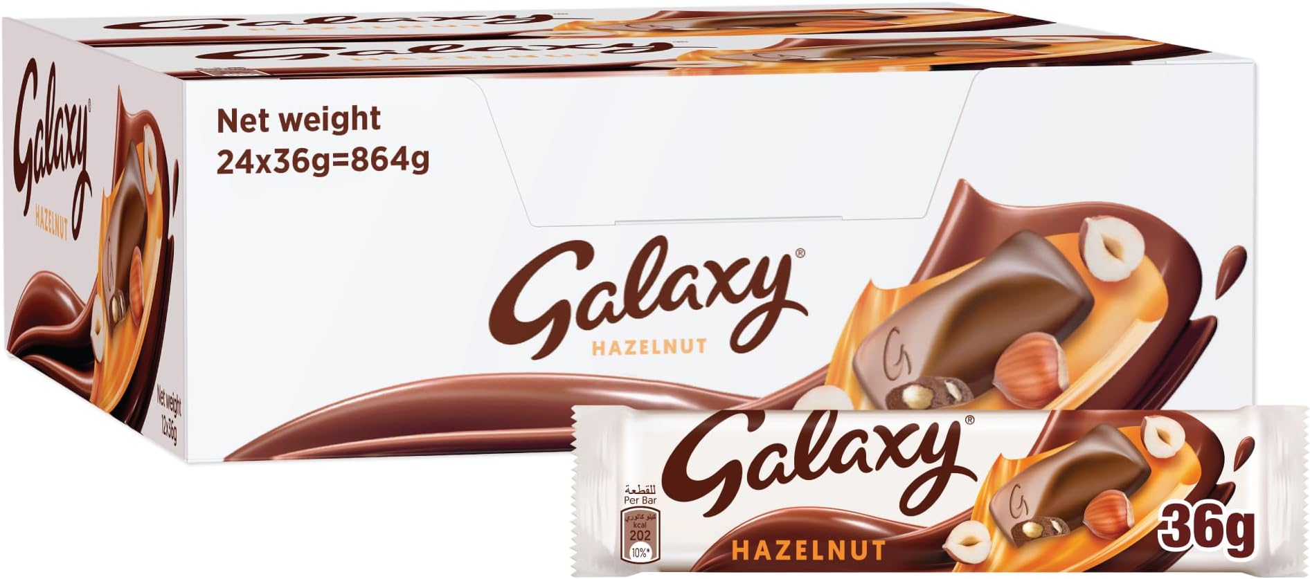 Galaxy Hazelnut Chocolate Pack of 24x36g Bars, Moments of Pleasure with Smooth Galaxy with Pieces of Hazelnut