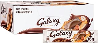 Hazelnut Chocolate Pack of 24x36g Bars, Moments of Pleasure with Smooth Galaxy with Pieces of Hazelnut