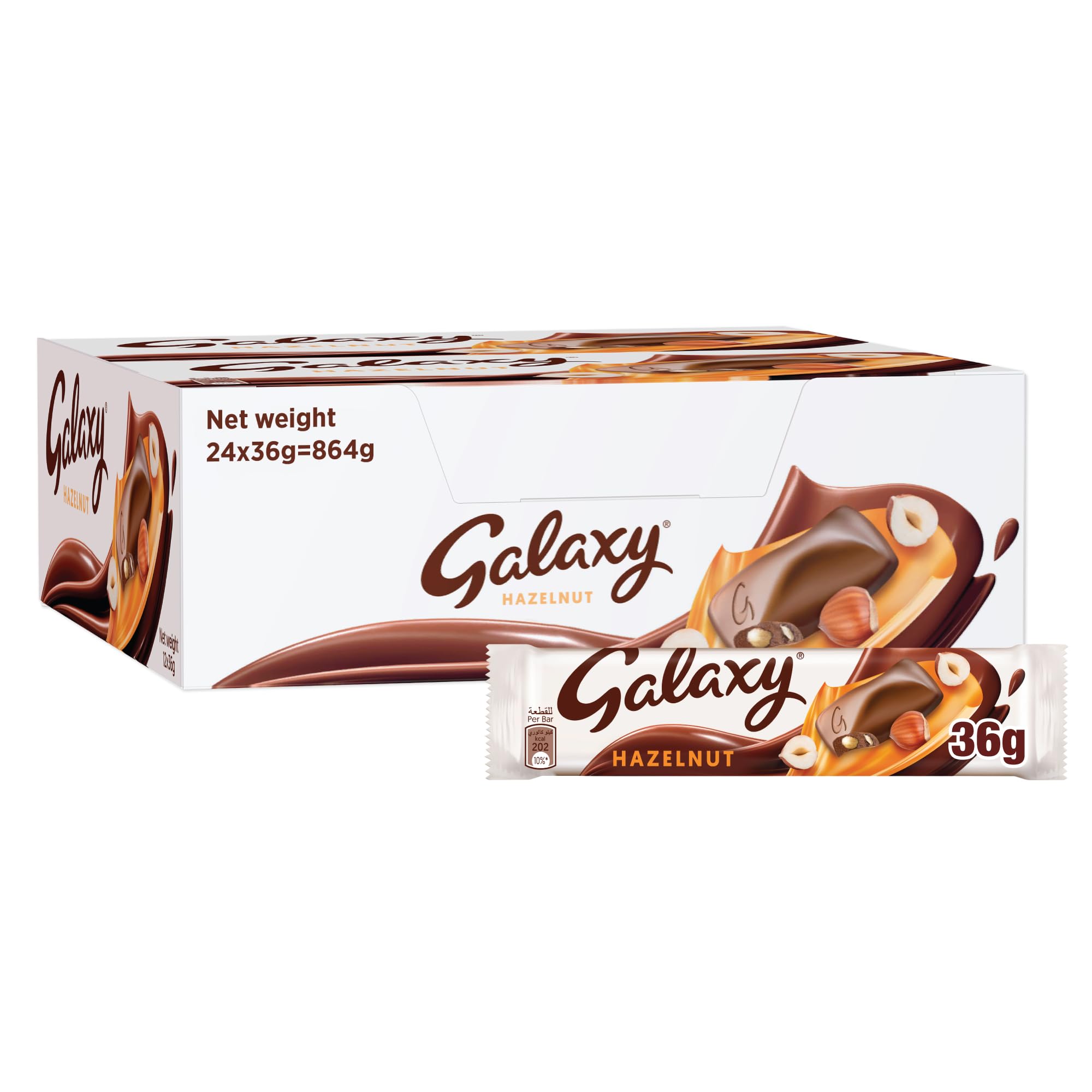 Hazelnut Chocolate Pack of 24x36g Bars, Moments of Pleasure with Smooth Galaxy with Pieces of Hazelnut