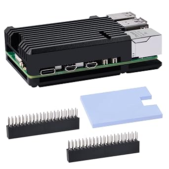 GeeekPi Aluminum Black Case Radiator with Fan for Raspberry Pi 5, Raspberry Pi 5 8GB/4GB, Aluminum Passive Cooling Case, Heatsink Metal Case