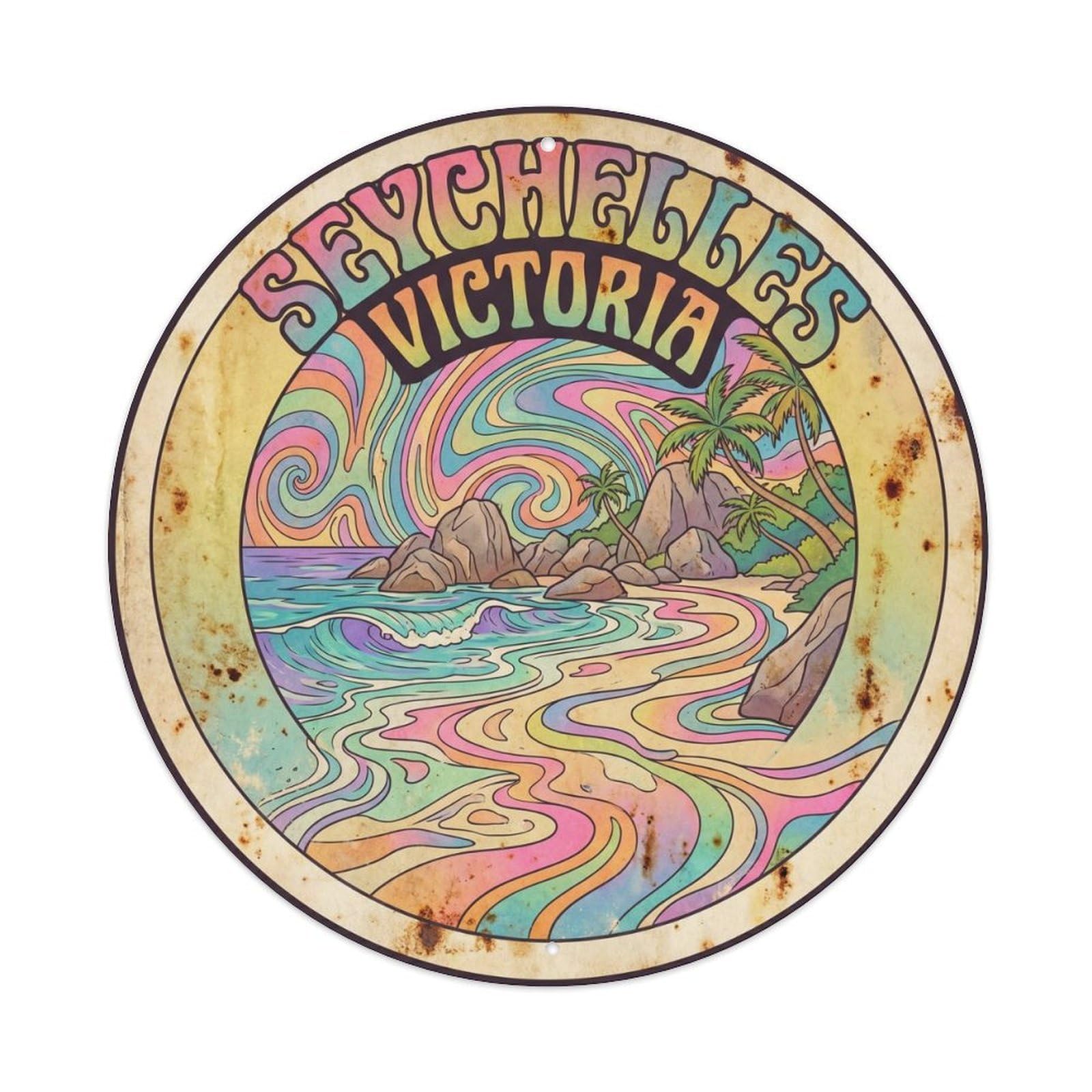 Seychelles Victoria Indian Ocean Bold Psychedelic Metal Tin Sign