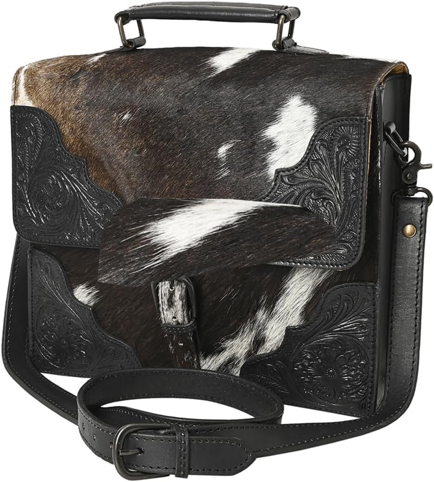 American Darling Briefcase Hand Tooled Hair on Genuine Leather Western Women Bag Handbag Purse | Travel Bags College Casual