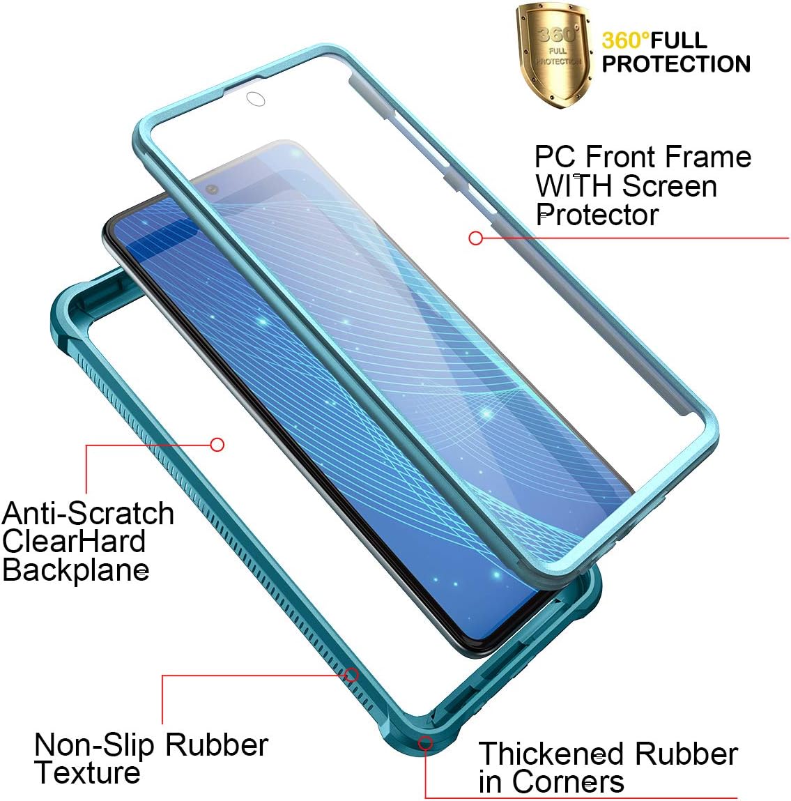 Dexnor for Galaxy A71 4G Case [NOT for 5G] with Screen Protector Clear Military Grade Rugged 360 Full Body Protective Shockproof Hard Cover Defender Heavy Duty Bumper for Samsung A71 4G - Turquoise