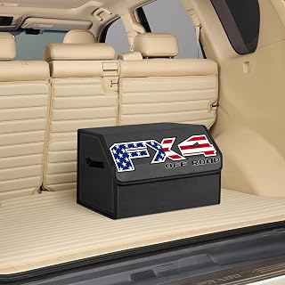 FX4 Off Road American Flag Print Car Trunk Organizer, Premium PU Leather Collapsible Storage Box, Multipurpose Cargo Storage Bin with Lid for SUV, Truck, Off-Road Vehicle