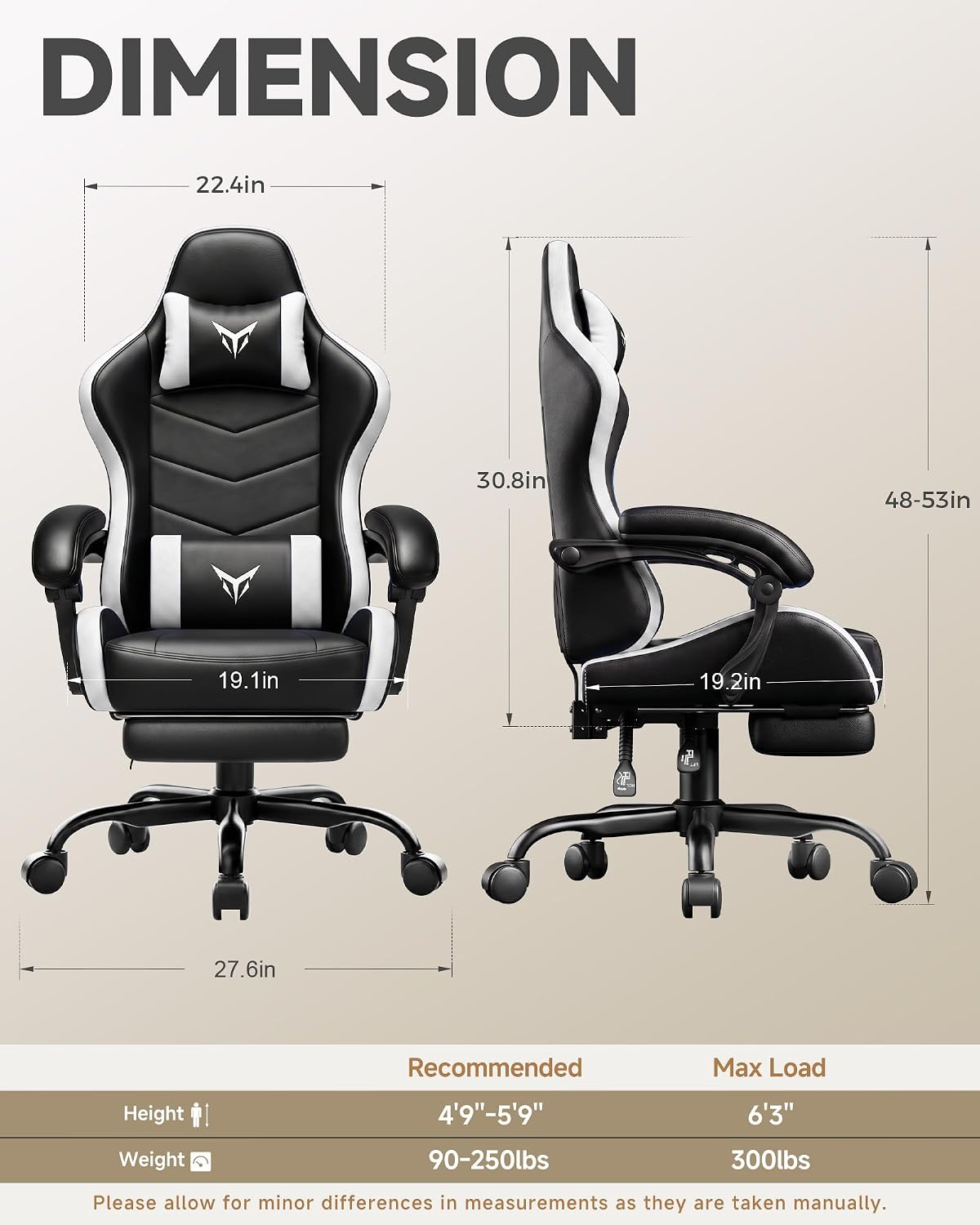 LUCKRACER Gaming Chair, Comfy Computer Chair w/Footrest for Adults, White