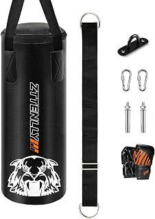 Kids Punching Bag with Gloves - PU Leather & Adjustable Height Strap - Boxing Bag Set for 3-8-14 Years Kids/Youth Great for Boxing, MMA, Kickboxing