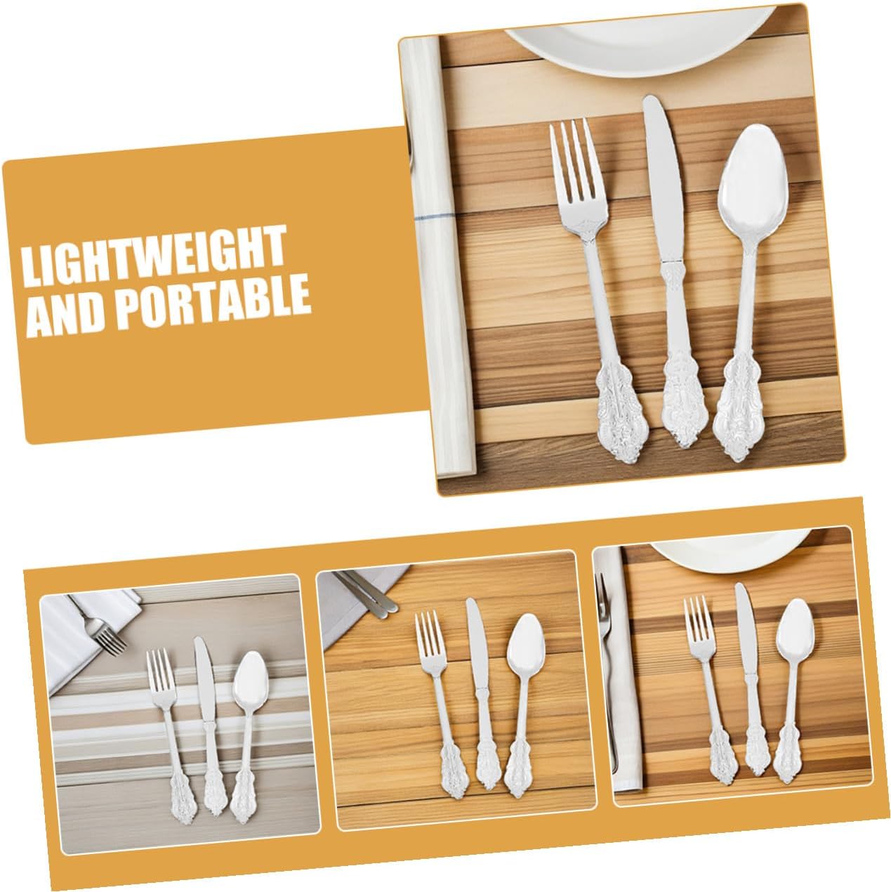 Disposable Gold Foil Plastic Cutlery Set, 24pcs Silver Floral Forks Spoons Knives, Party Holiday Tableware for Weddings Picnics and Outdoor Use