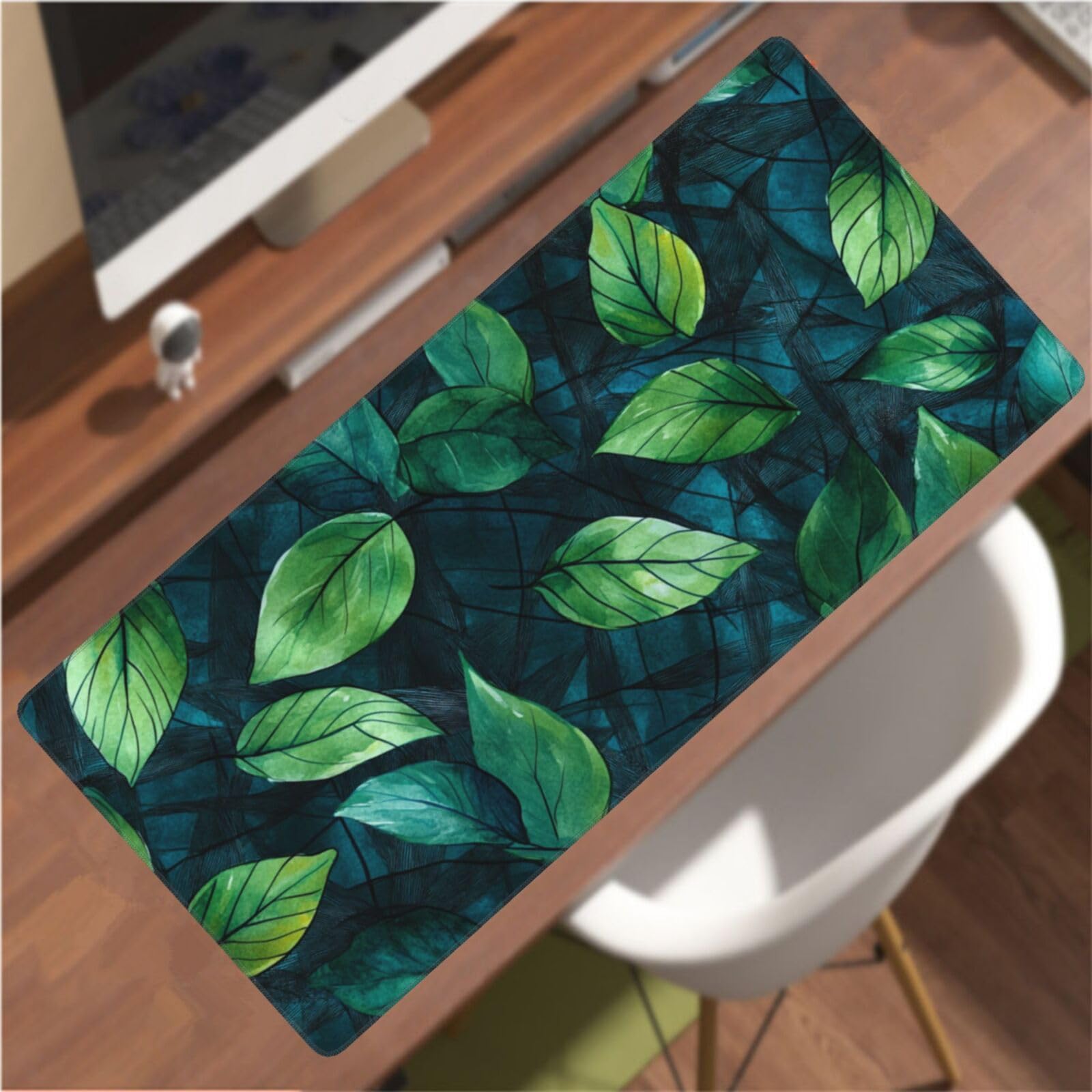 Tapis de Souris XXL 90 x 40 cm, Vert & Feuille Tapis de Bureau G673