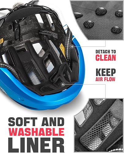 Miniatura 8 de VICTGOAL Casco de bicicleta para hombres y mujeres con luz LED, gafas magnéticas desmontables, visera solar extraíble, casco de bicicleta de montaña