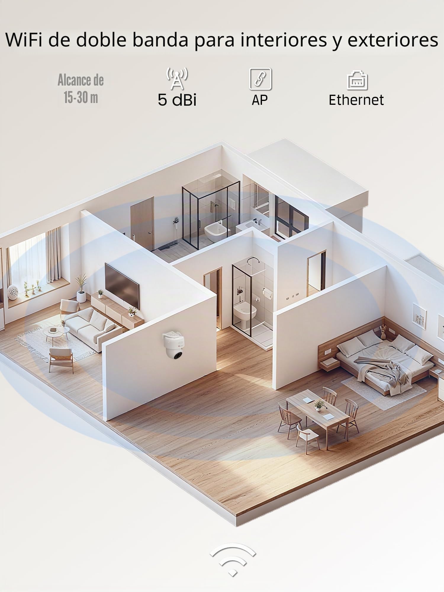 Ctronics Cámara de Seguridad 4MP Doble Lente, Zoom Híbrido 10× | Detección AI Personas/Vehículos, Visión Nocturna a Color e Infrarrojos 30m, WiFi Doble Banda, PC/App – 790C-4MPD (Blanco)