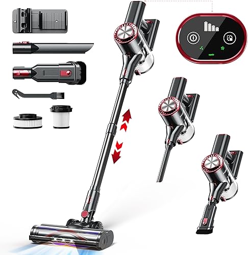 FUFACAL - Aspiradora inalámbrica de 23 KPA con batería desmontable de 42 minutos y 2200 mAh, pantalla LED 6 en 1, aspiradora inalámbrica ligera,