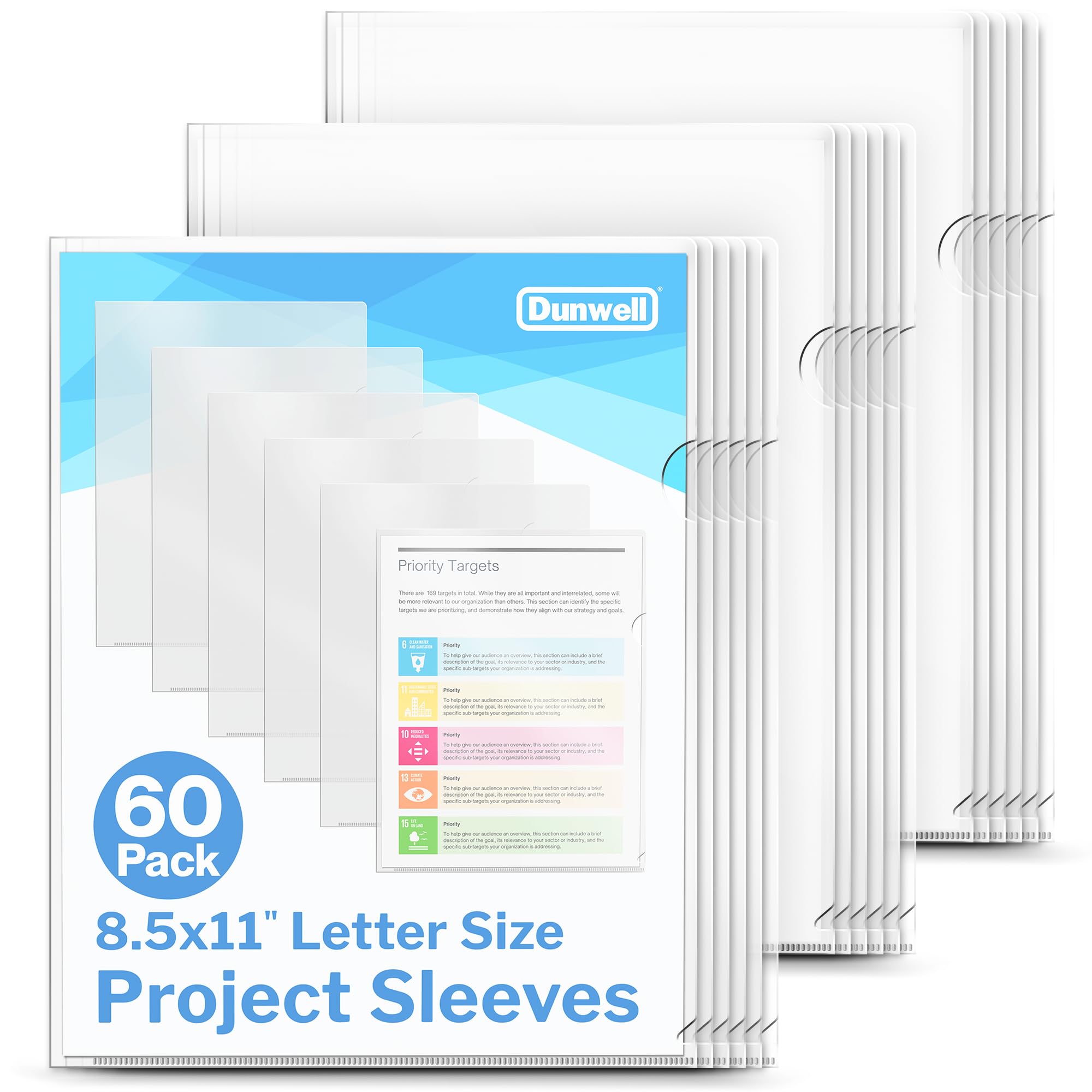Dunwell Clear Plastic File Folder Sleeves, 60 Pack, 8.5x11 Letter Size, Acid-Free Poly Plastic