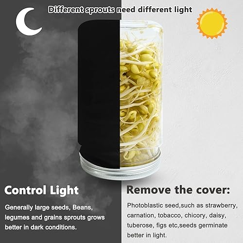 Miniatura 5 de Kit de germinación, kit de 3 tarros de germinado, kit de cultivo de brotes, con 3 tapas de brote, mangas opacas, soporte para germinado, bandeja de