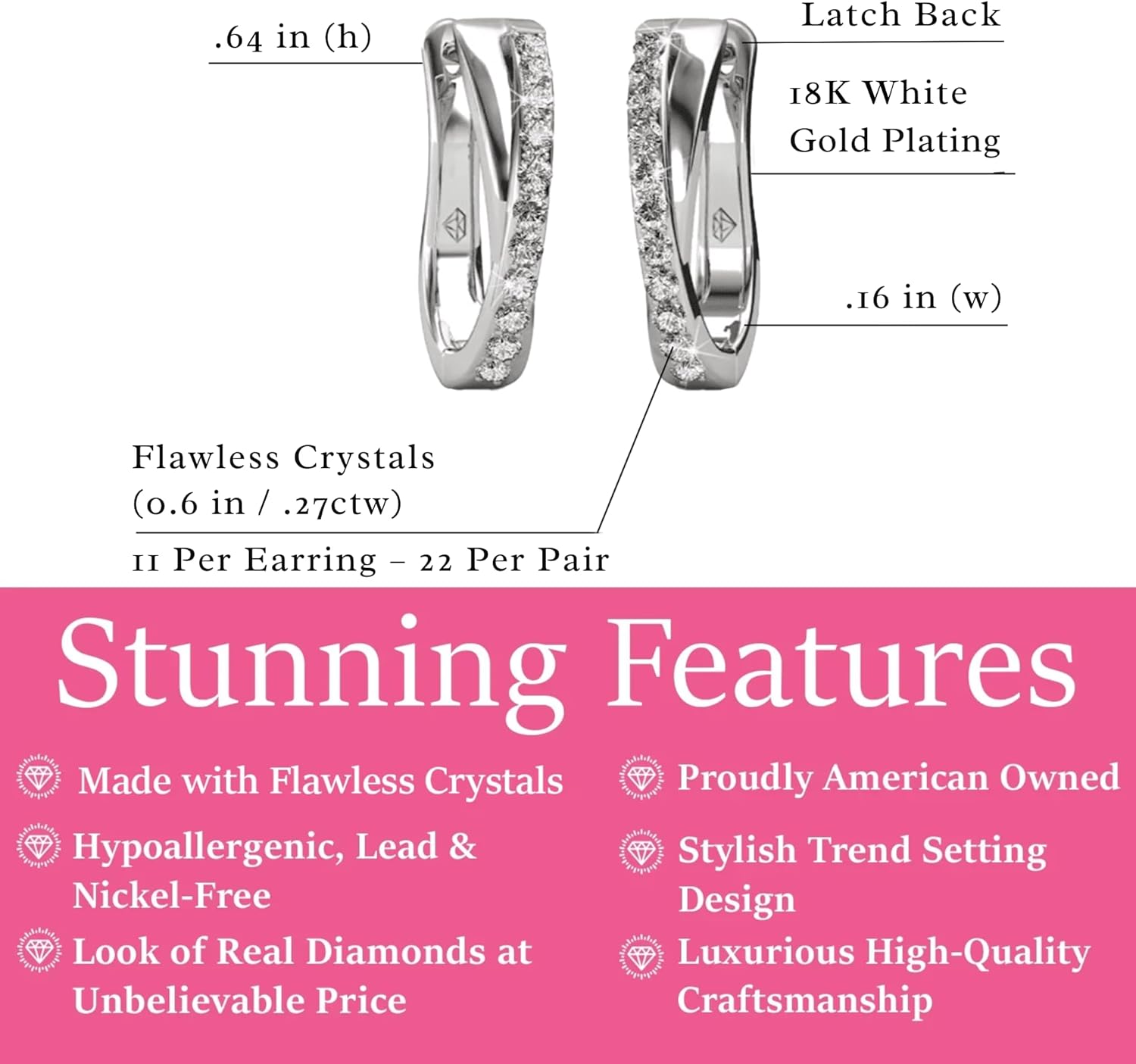 Cate & Chloe Amaya 18k Gold-Plated Hoop Earrings for Women with Simulated Diamond Crystals | 16mm Twisted Fashion Silver Hoops | Women's Jewelry Gift for Her on Birthday, Wedding Anniversary