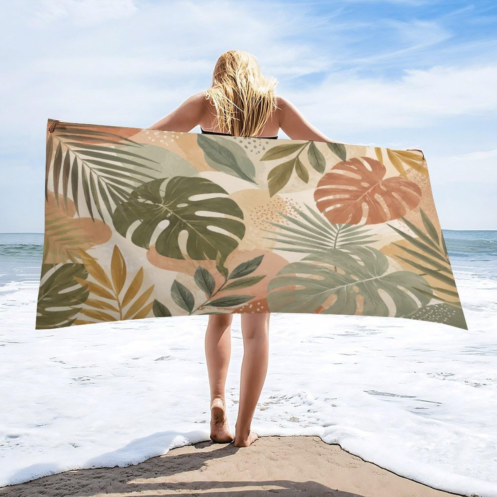 Anceky Tropical Leaves Beach Towel 32"×63",Soft Microfiber Bath Towel Shawl, Quick Dry Absorbent Pool Spa Gym Shower Towel