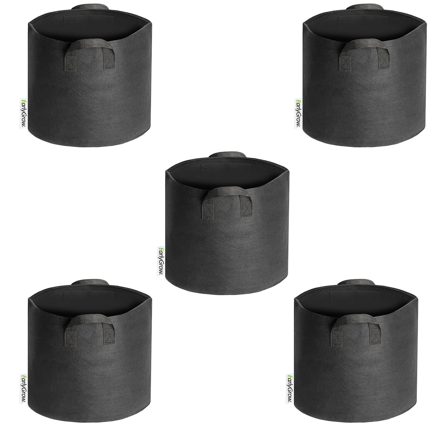 Earlygrow Black 5-Pack 20 Litres (5 Us Gallon) Fabric Plant Grow Bags Heavy Duty Breathable Nonwoven Smart Growing Growbag Planters Potato, Tomato, Chilli Peppers, Cucumbers And Other Fruit And Vegetables