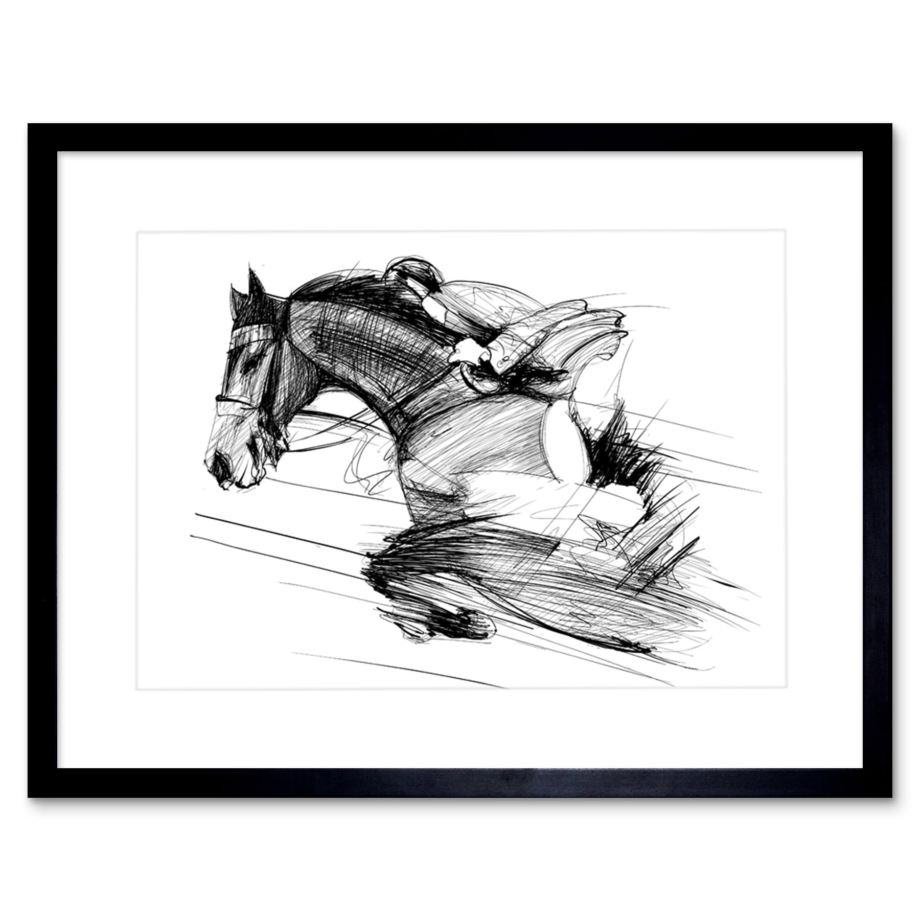 Racing Horse And Jockey Art Print Framed Poster Wall Decor
