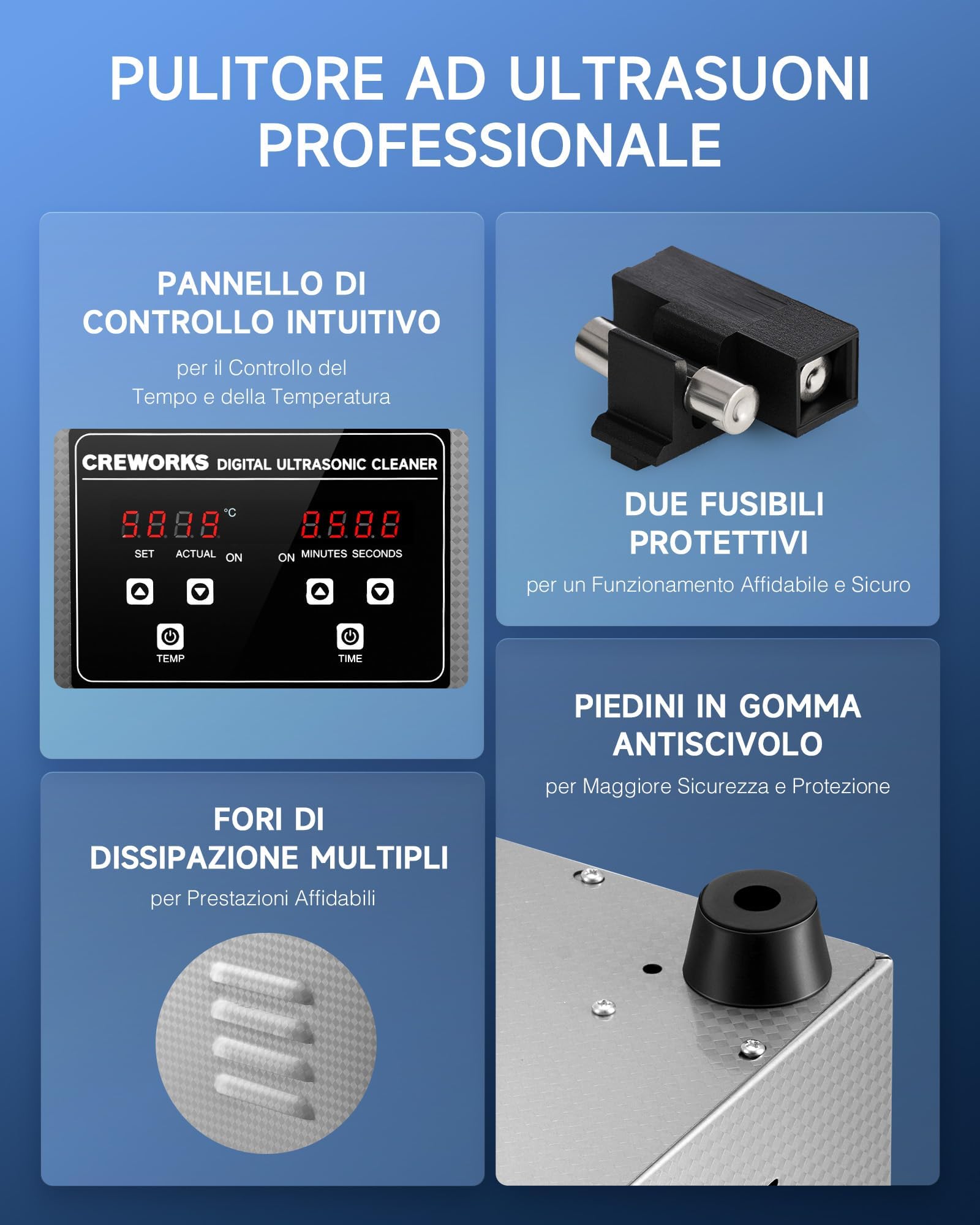 CREWORKS Pulitore a Ultrasuoni 2L Professionale, Lavatrice Ultrasuoni 60W con Riscaldatore 100W e Timer Digitale, Vasca Ultrasuoni in Acciaio Inox SUS304 per Gioielli, Occhiali, Protesi, Monete