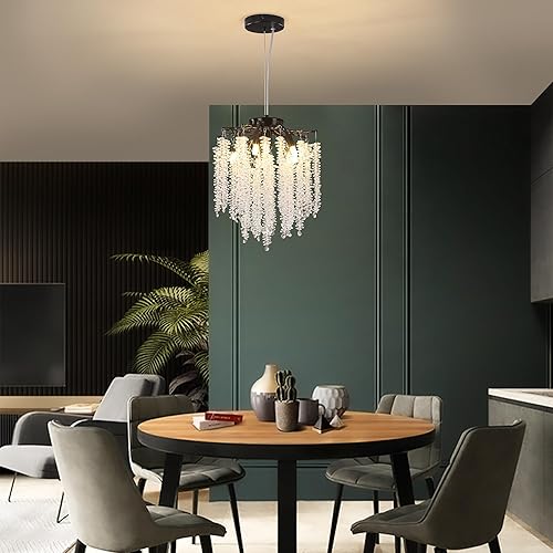 Miniatura 34 de Candelabro moderno de ramas de árbol de cristal, color negro, 40 pulgadas, Art Deco Rectángulo Lineal con gotas de lluvia para interiores, comedor