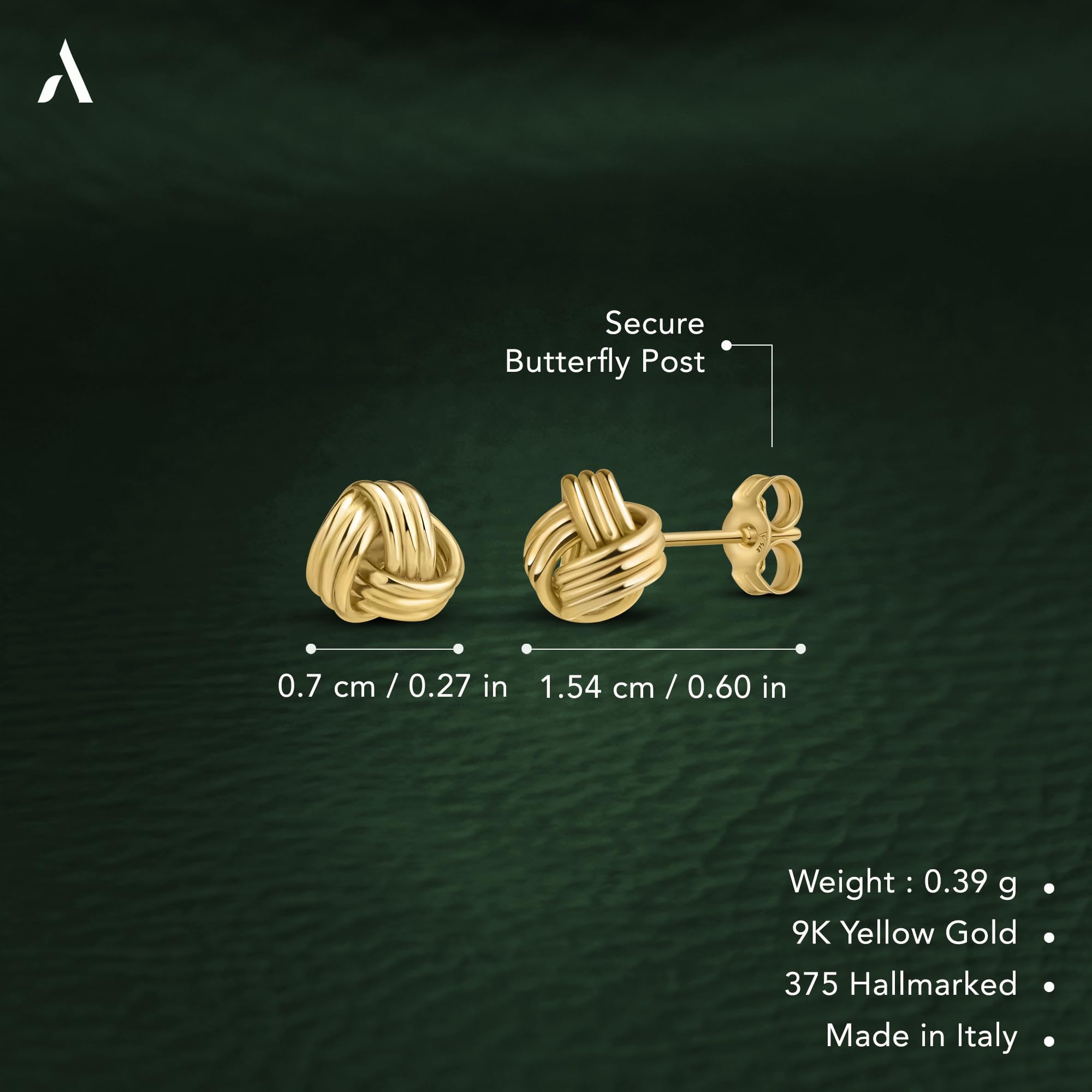 Amberta Echte Knoten Ohrringe für Damen aus 9K 14K Gold | Ohrstecker aus Massivem Gold im Keltischen Liebesknoten Design