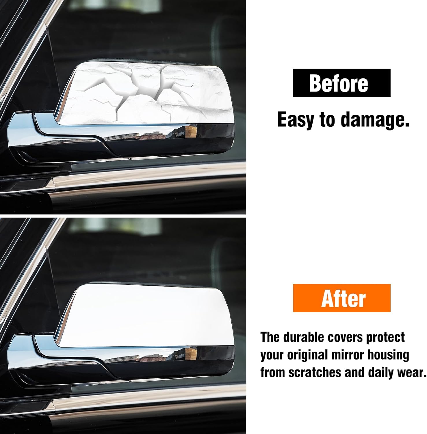 Moonlinks Compatible with Chevy Tahoe/Suburban GMC Yukon/Yukon XL 2015-2020 Mirror Cover, Chrome Plating Left & Right Side Clip-on Mirror Cap WITHOUT Turn Signal for Cadillac Escalade 2015-2019