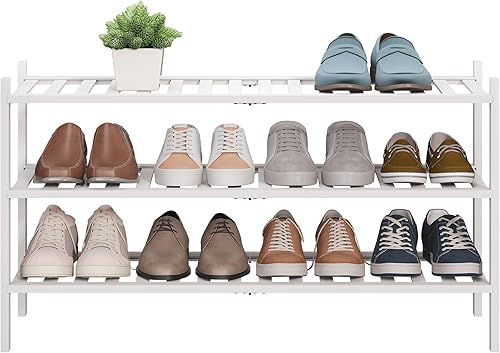 Miniatura 25 de BMOSU Zapatero Pequeño de Bambú de 2 Niveles Premium Estante de Zapatos Apilable Organizador de Almacenamiento para Pasillo Armario Sala de Estar