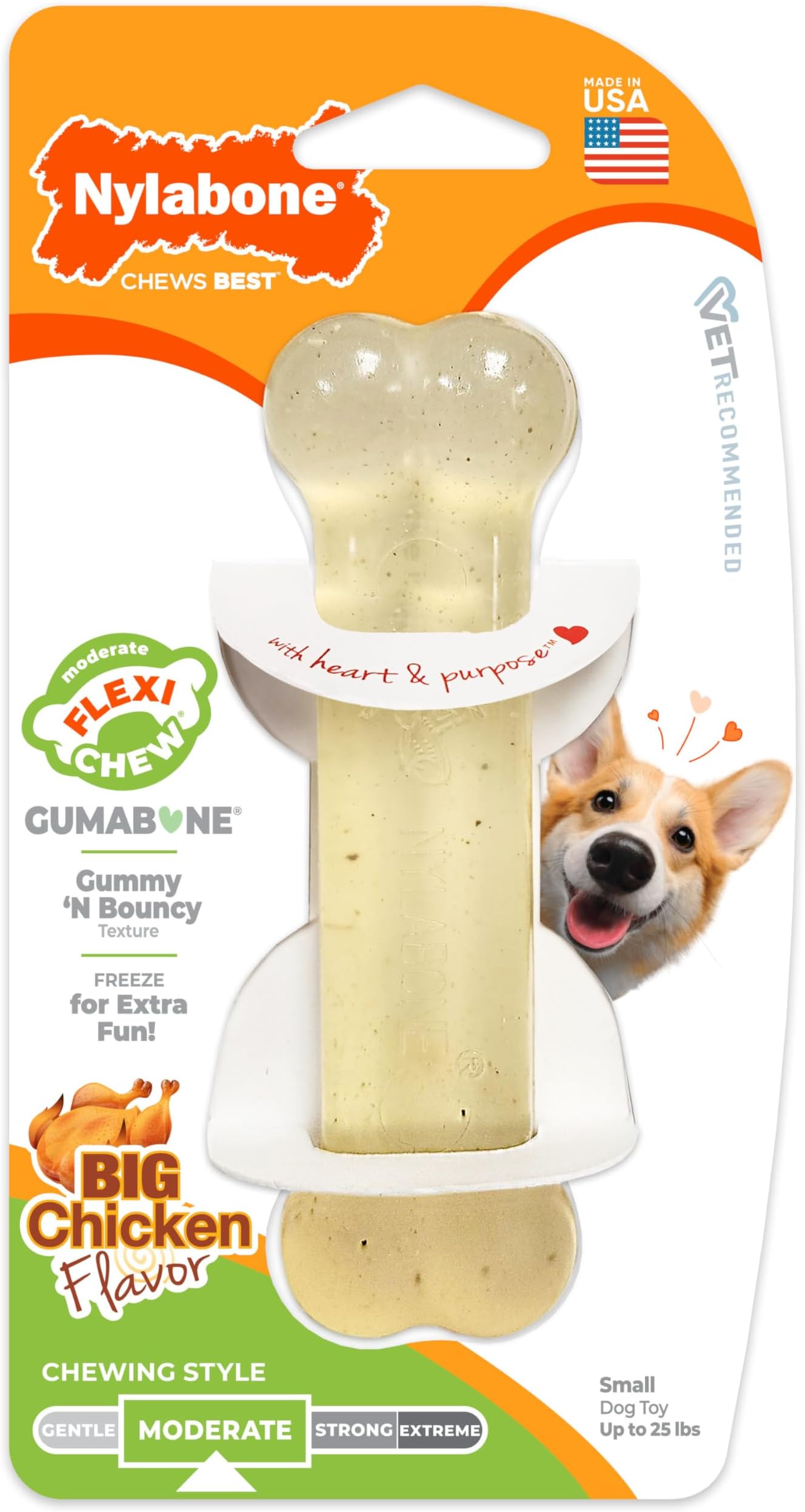Flexi Chew Gumabone Dog Chew Toy, Chicken Flavor, Small | Dog toys for small dogs up to 25 lbs, flexible material, gentle on teeth, freezable, bouncy, great for seniors