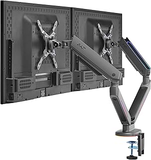 AVLT Dual 27”-43” RGB Gaming Monitor Arm Desk Mount Built-in 20 Lighting Modes Touch Button Control Fits Flat/Curved/Ultrawide Monitor Height Swivel Tilt Rotation Adjustable Monitor Stand -Dark Gray