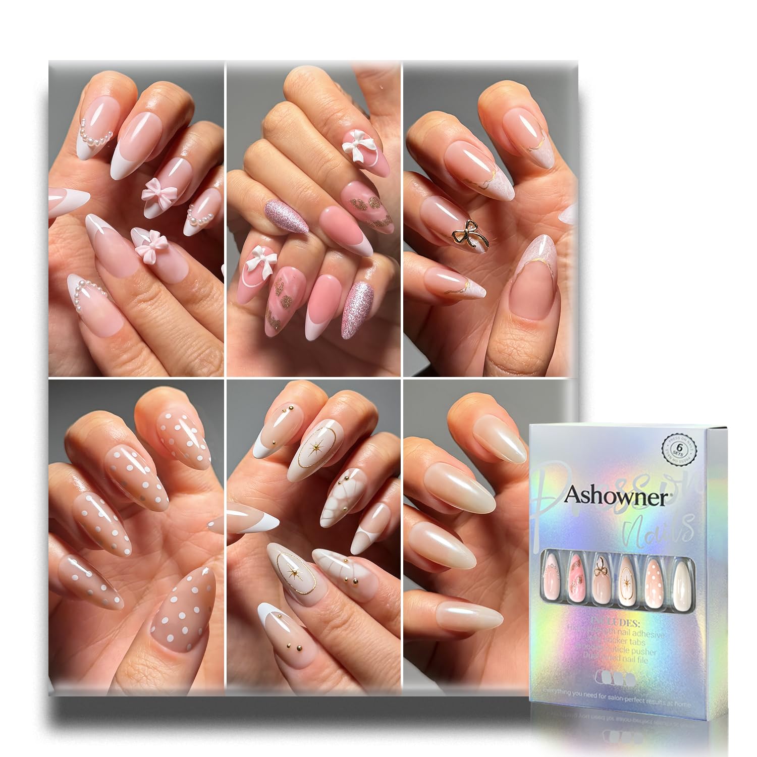 Reusable Press on Nails - 144 Pcs, 6 Styles -14 Reusable Press on Nails - 144 Pcs, 6 Styles -14