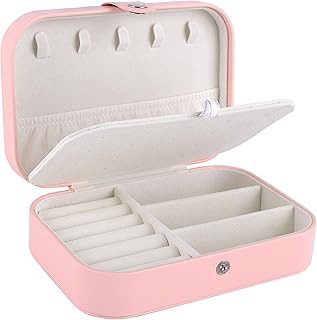 وولف تيث صندوق مجوهرات منظم لتخزين القلائد والخواتم والاقراط حافظة محمولة للسفر وشنطة هدايا للنساء بطبقة مزدوجة بلون وردي 503002 فقط) ألومنيوم
