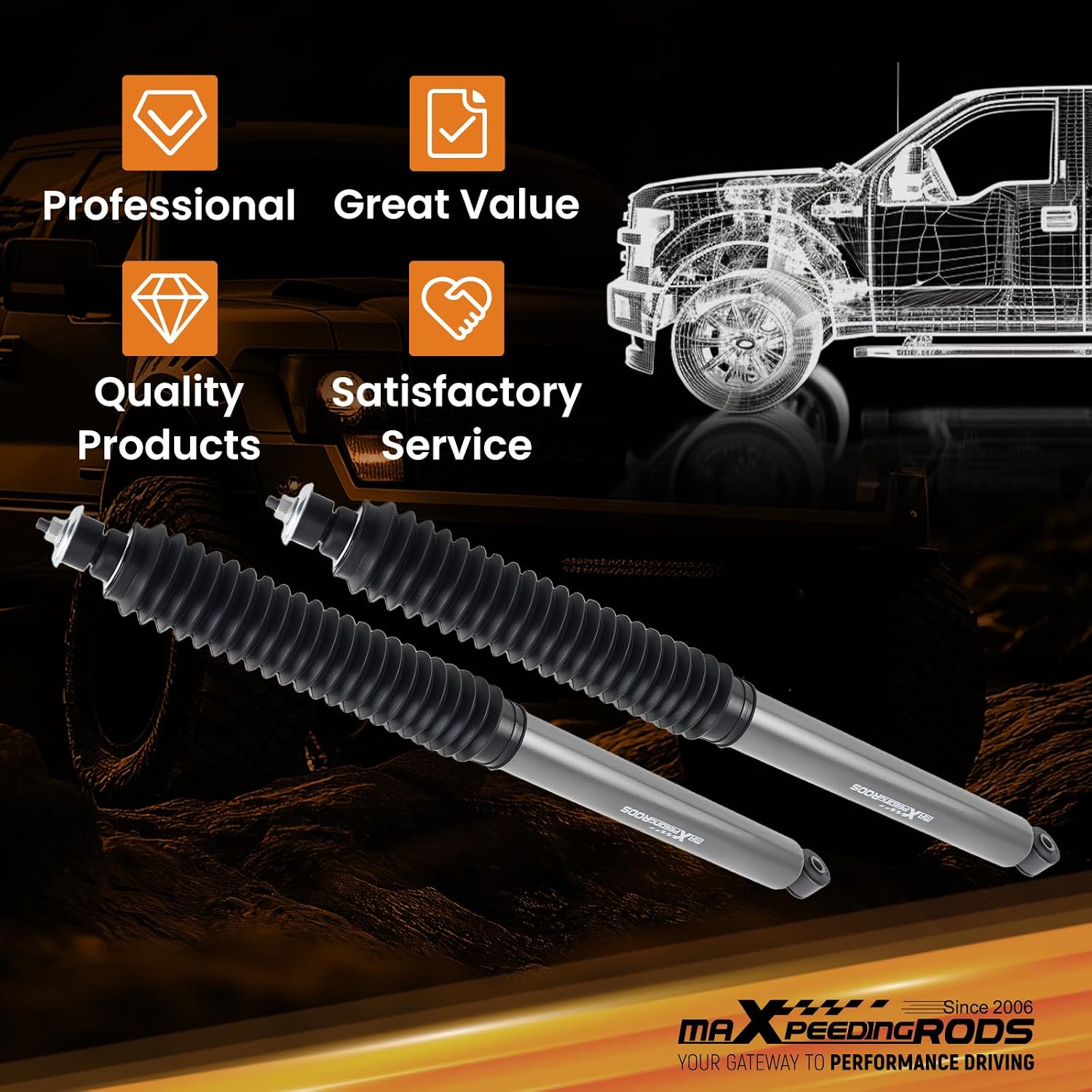 maXpeedingrods 3.5-6" Lift Front Shock Absorbers for Jeep Wrangler YJ 4WD 1987-1995, G1 Version