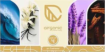 Airganic Aroma Swing - Pack 4 - Combo: Cool Ocean, Mexican Vanilla, Lavender & Black Oudh Car Perfume | Aroma Essential Oils in Glass Bottle with Wood...
