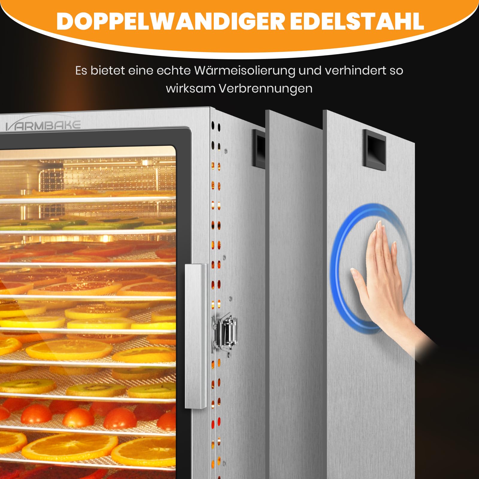 Suszarka ze stali nierdzewnej, 10 poziomów, 0,84 ㎡ powierzchnia suszenia, 30-90°C, duża suszarka do owoców, 800 W, do warzyw, mięsa, pomidorów, 316 tac (29 x 29 cm)