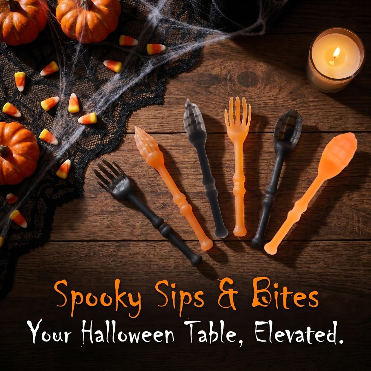 DOITOOL 6 Pcs Halloween Serving Utensils Plastic Skeleton Hands Spoons