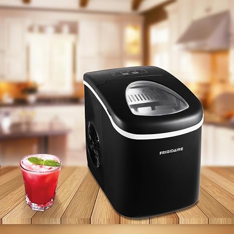 آلة صنع الثلج Frigidaire Efic101-black للكونترتوب، 26 رطل، حجم مكعبات الثلج قابل للتعديل، صانع مكعبات الثلج المحمولة للمنزل/المطبخ/المكتب/بار- أسود