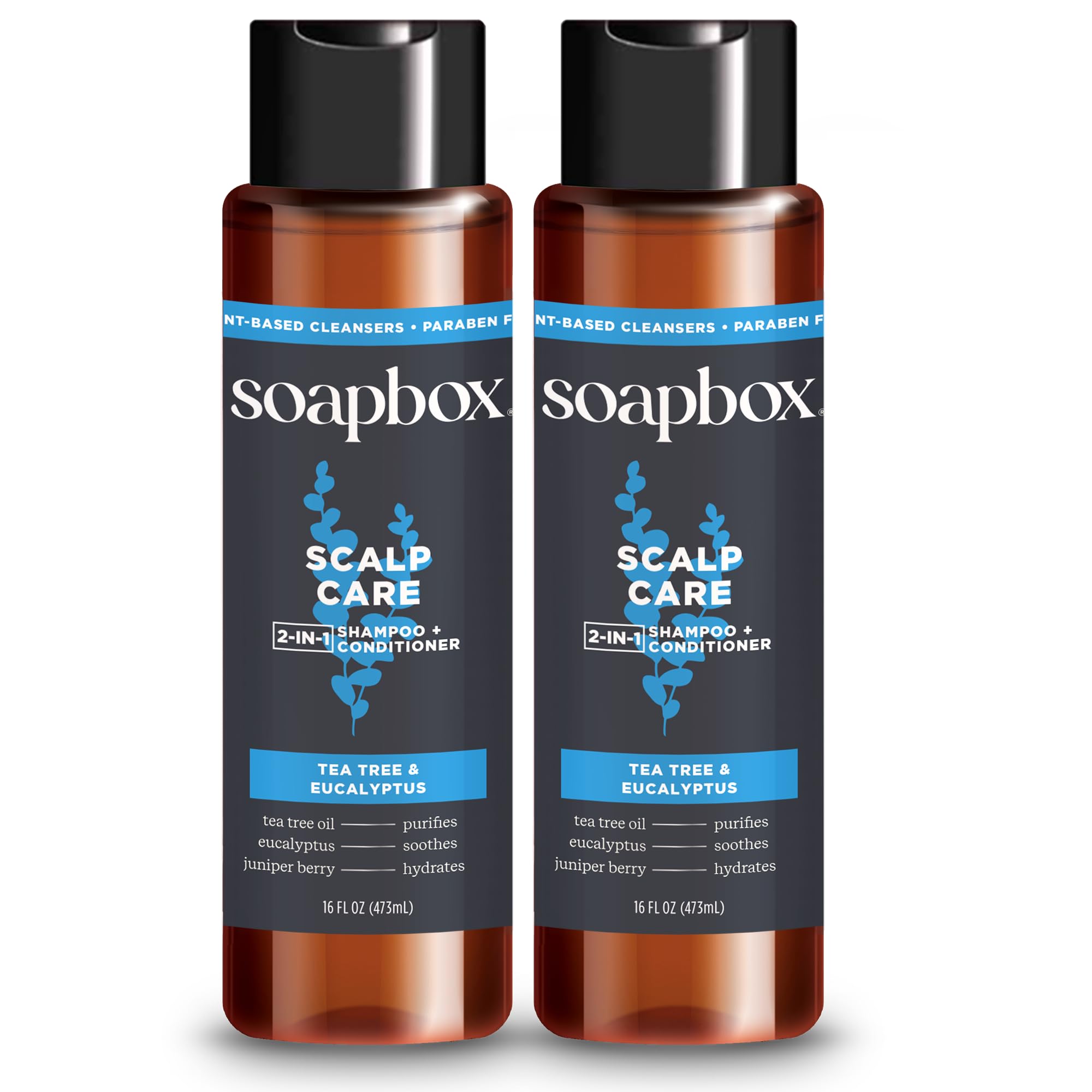 Soapbox Men's Scalp Care 2 in 1 Shampoo and Conditioner For Men, Natural Mens Shampoo and Conditioner, Tea Tree & Eucalyptus, 16oz