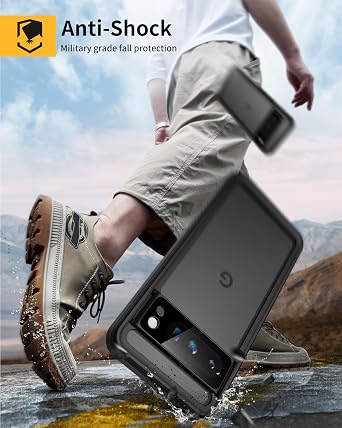 Lanhiem Pixel 8 Pro Case, IP68 Waterproof Dustproof Case with Built-in Screen Protector, Rugged Full Body Shockproof Protective Clear Cover for Google Pixel 8 Pro, Black